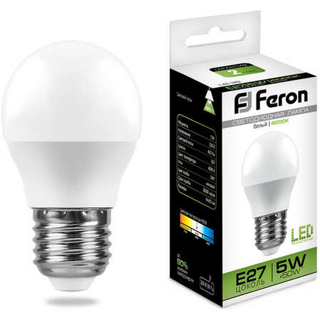 Светодиодная лампа Feron LB-38 (5W) 230V E27 4000K G45 25405