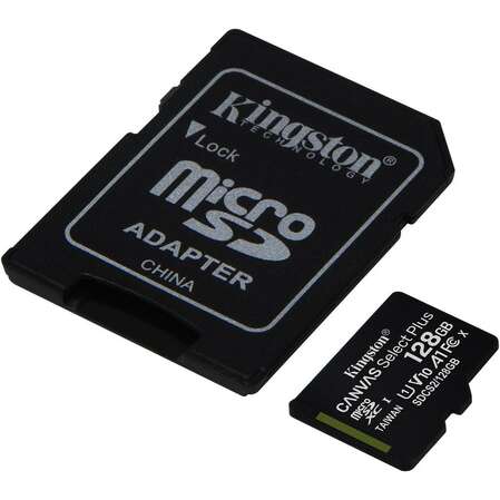 Карта памяти Micro SecureDigital 128Gb Kingston Canvas Select Plus SDXC class 10 UHS-I (SDCS2/128GB) + SD adapter