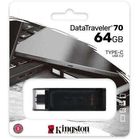USB Flash накопитель 64GB Kingston DataTraveler 70 (DT70/64GB) USB Type C Черный