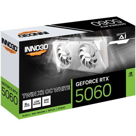Видеокарта Inno3D GeForce RTX 5060 8192Mb, Twin X2 OC White 8G (N50602-08D7X-195070W) 1xHDMI, 3xDP, Ret