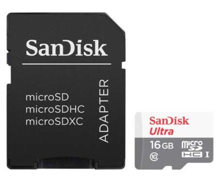 Карта памяти Micro SecureDigital 16Gb SanDisk Ultra Android microSDHC class 10 UHS-I (SDSQUNS-016G-GN3MA) + адаптер SD
