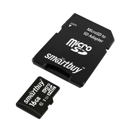 Карта памяти Micro SecureDigital 16Gb Smartbuy SDHC class 10 (SB16GBSDCL10-01) + SD адаптер