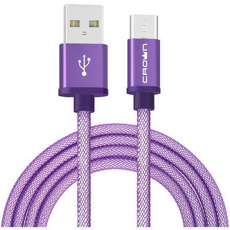 Кабель USB2.0-Type C 1m фиолетовый Crown (CMCU-3072C) алюминий/нейлон