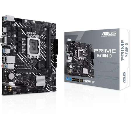 Материнская плата ASUS Prime H610M-D H610 Socket-1700 2xDDR5, 4xSATA3, 1xM.2, 1xPCI-E16x, 2xUSB3.2, 1xCOM, D-Sub, HDMI, Glan, mATX