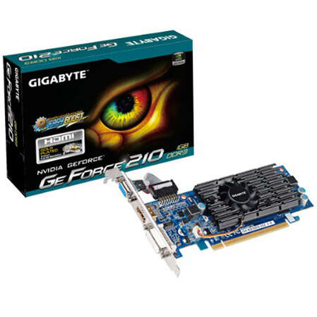 Видеокарта Gigabyte GeForce GT 210 1024Mb, GV-N210D3-1GI GDDR3 HDMI DVI VGA Ret