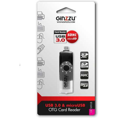 Card Reader внешний GiNZZU, (GR-589UB) Черный USB3.0/OTG microUSB