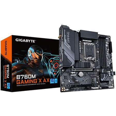 Материнская плата Gigabyte B760M Gaming X AX B760 Socket-1700 4xDDR5, 4xSATA3, RAID, 2xM.2, 2xPCI-E16x, 3xUSB3.2, DP, HDMI, WiFi, 2.5Glan, mATX