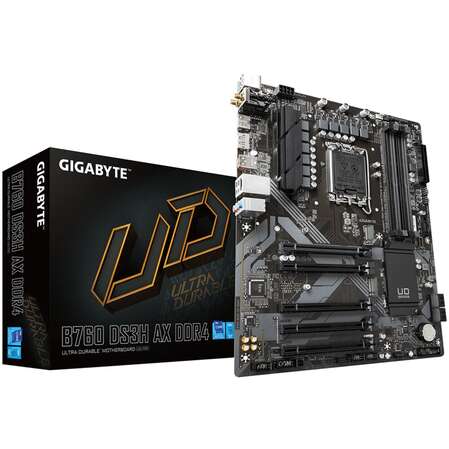 Материнская плата Gigabyte B760 DS3H AX DDR4 B760 Socket-1700 4xDDR4, 4xSATA3, RAID, 2xM.2, 5xPCI-E16x, 1xUSB3.2, 1xUSB3.2 Type C, DP, HDMI, WiFi, Glan, ATX