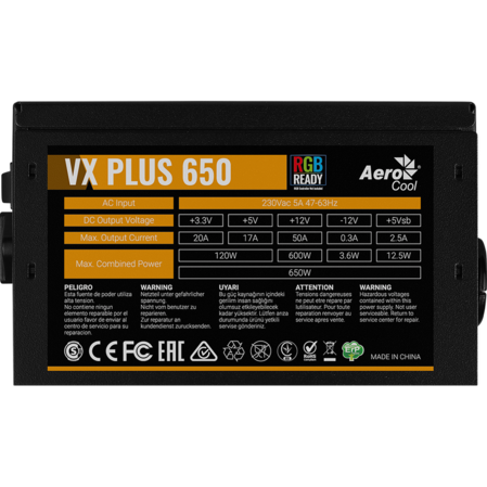 Блок питания 650W AeroCool VX Plus 650 RGB