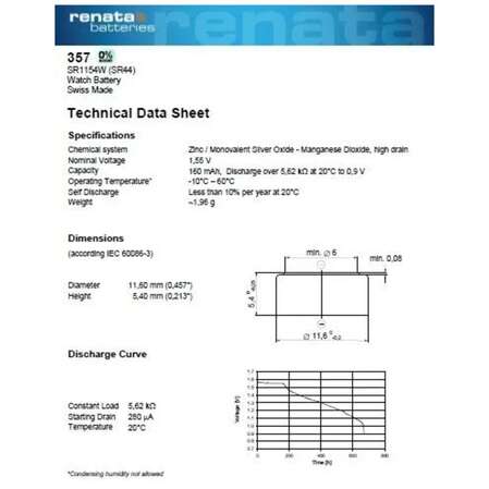 Батарейки Renata R357 SR44W 1шт