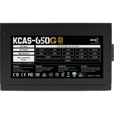 Блок питания 650W AeroCool (KCAS-650G RGB LED)
