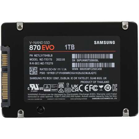 Внутренний SSD-накопитель 1000Gb Samsung 870 Evo (MZ-77E1T0B/EU) SATA3 2.5"