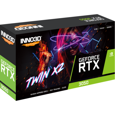Видеокарта Inno3D GeForce RTX 3050 8192Mb, Twin X2 (N30502-08D6-1190VA42) 1xHDMI, 2xDP, Ret