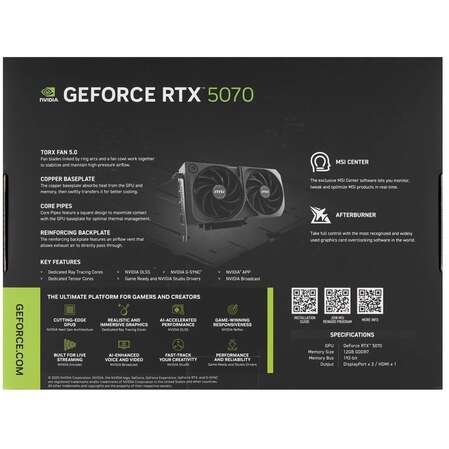 Видеокарта MSI GeForce RTX 5070 12288Mb, Shadow 2X OC 12 Gb (RTX 5070 12G Shadow 2X OC) 1xHDMI, 3xDP, Ret