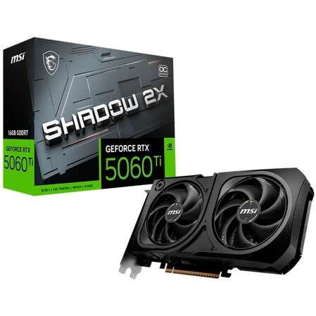 Видеокарта MSI GeForce RTX 5060 Ti 16384Mb, Shadow 2X OC Plus 16 Gb (RTX 5060 Ti 16G Shadow 2X OC Plus) 1xHDMI, 3xDP, Ret