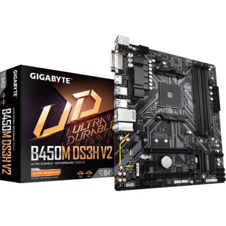 Материнская плата Gigabyte B450M DS3H V2 B450 Socket AM4 4xDDR4, 4xSATA3, RAID, 1xM.2, 2xPCI-E16x, 4xUSB3.1, DVI-D, HDMI, Glan, mATX
