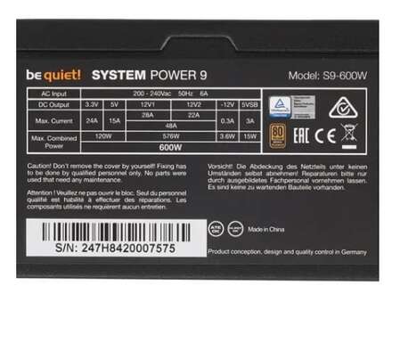 Блок питания 600W be quiet! System Power 9 600W 