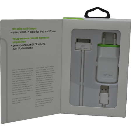 Сетевое зарядное устройство для iPhone/iPod Vertex PowerLife 1A белый зеленой вставкой PN0540EUWT-GN/IPC12BK