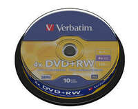 Оптический диск DVD+RW 4.7Gb Verbatim 4x  10 шт  Cake Box (43488)