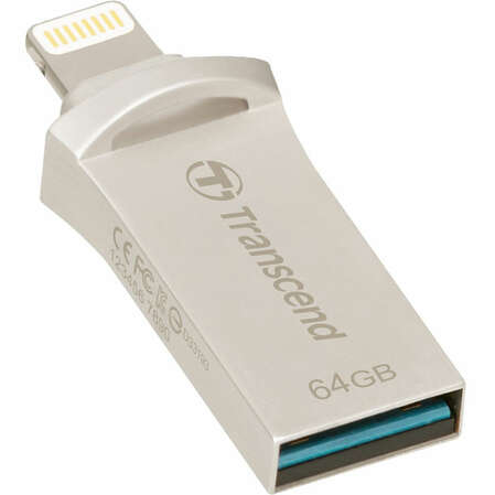 USB Flash накопитель 64GB Transcend JetDrive Go 500 для Apple с разъемом Lightning MFI серебристый ( TS64GJDG500S )