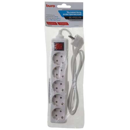 Удлинитель BURO BU-PS5.1/W 5 розеток 1.5м белый