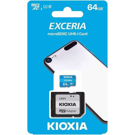 Карта памяти Micro SecureDigital 64Gb Kioxia Exceria G2 SDXC class 10 (LMEX1L064GG2) + SD адаптер