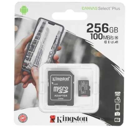 Карта памяти Micro SecureDigital 256Gb Kingston Canvas Select Plus SDXC class 10 UHS-I (SDCS2/256GB) + SD adapter