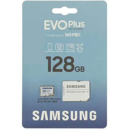 Карта памяти Micro SecureDigital 128Gb SDXC Samsung Evo Plus class10 UHS-I U3 (MB-MC128SA)