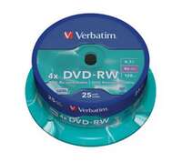 Оптический диск DVD-RW 4.7Gb Verbatim 4x 25 шт Cake Box (43639)