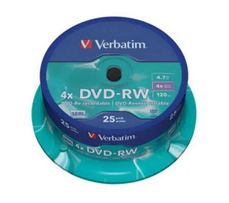 Оптический диск DVD-RW 4.7Gb Verbatim 4x 25 шт Cake Box (43639)