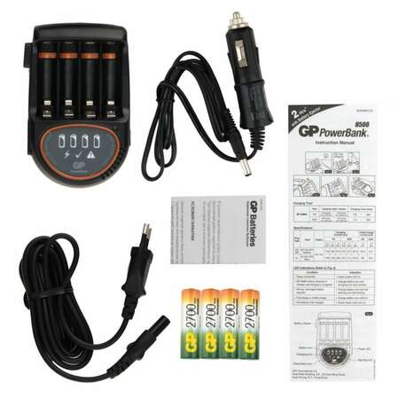 Зарядное устройство GP PB50GS270CA-2CR4 + 4 аккумулятора AA 2700mAh и адаптер в авто Premium P.B.H500