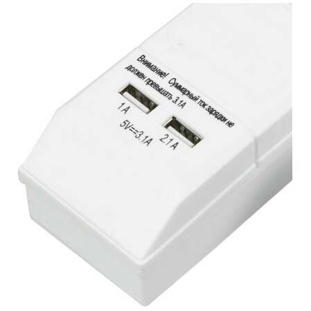 Сетевой фильтр BURO BU-SP5_USB_2A-W 6 розеток 5м белый