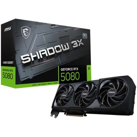 Видеокарта MSI GeForce RTX 5080 16384Mb, Shadow 3X OC 16 Gb (RTX 5080 16Gb Shadow 3X OC) 1xHDMI, 3xDP, Ret