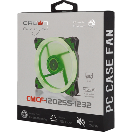 Вентилятор 120x120 Crown (CMCF-12025S-1232) Green Led 1500rpm 