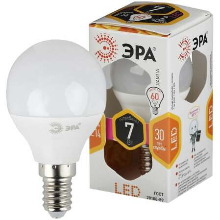Светодиодная лампа ЭРА LED P45-7W-827-E14 Б0020548