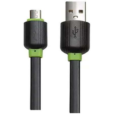 Кабель USB-MicroUSB 1m черный LuxCase QY-PFM PVC плоский