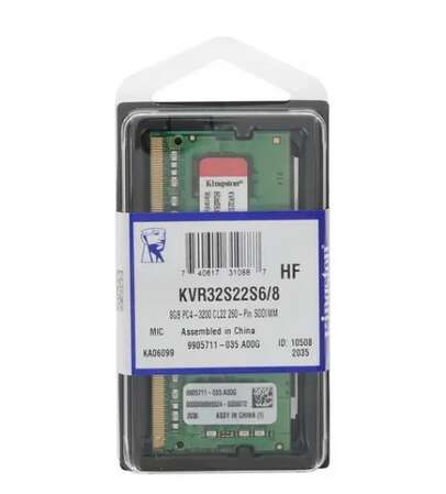 Модуль памяти SO-DIMM DDR4 8Gb PC25600 3200MHz Kingston (KVR32S22S6/8)
