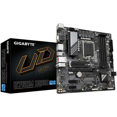 Материнская плата Gigabyte B760M DS3H B760 Socket-1700 4xDDR5, 4xSATA3, RAID, 2xM.2, 1xPCI-E16x, 3xUSB3.2, 1xUSB3.2 Type C, D-Sub, 2xDP, HDMI, 2.5Glan, mATX