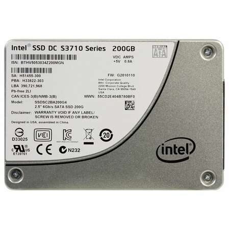 Внутренний SSD-накопитель 200Gb Intel SSDSC2BA200G401 SATA3 2.5" S3710-Series
