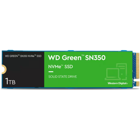 Внутренний SSD-накопитель 1000Gb Western Digital Green SN350 (WDS100T3G0C) M.2 2280 PCIe NVMe 3.0 x4