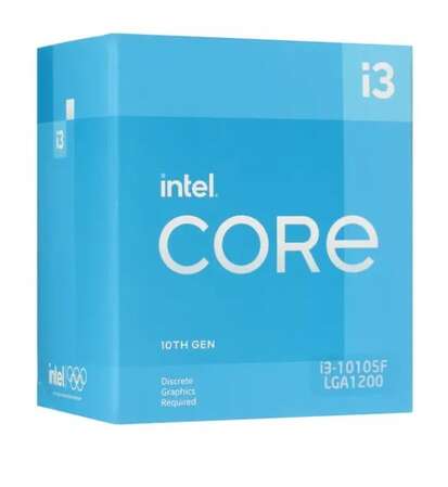 Процессор Intel Core i3-10105F 3.7ГГц, (Turbo 4.4ГГц), 4-ядерный, L3 6МБ, LGA1200, BOX