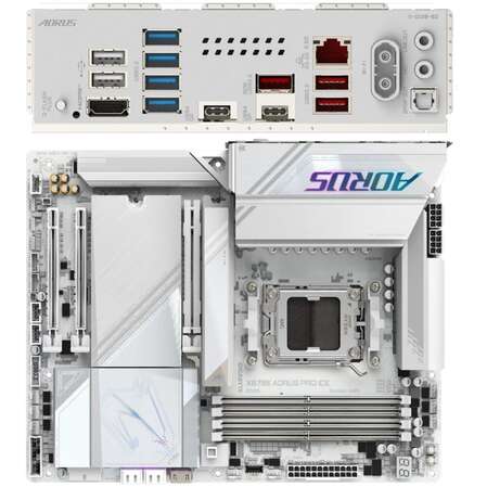 Материнская плата Gigabyte X870E AORUS Pro Ice Socket-AM5 AMD X870E 4xDDR5, 4xSATA3, RAID, 4xM.2, 3xPCI-E16x, 7xUSB3.2, 2xUSB3.2 Type C, DP, HDMI, WiFi, Glan, ATX Ret