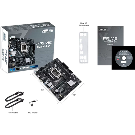 Материнская плата ASUS Prime H610M-K D4 H610 Socket-1700 2xDDR4, 4xSATA3, 1xM.2, 1xPCI-E16x, 2xUSB3.2, D-Sub, HDMI, Glan, mATX