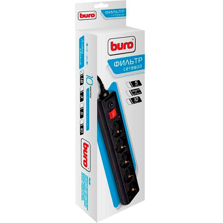 Сетевой фильтр BURO 500SH-1.8-B  5 розеток 1.8м черный