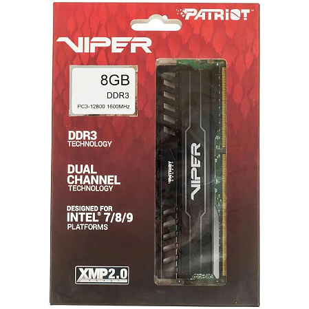Модуль памяти DIMM 8Gb DDR3 PC12800 1600MHz Patriot Memory Viper 3 Black (PV38G160C0)