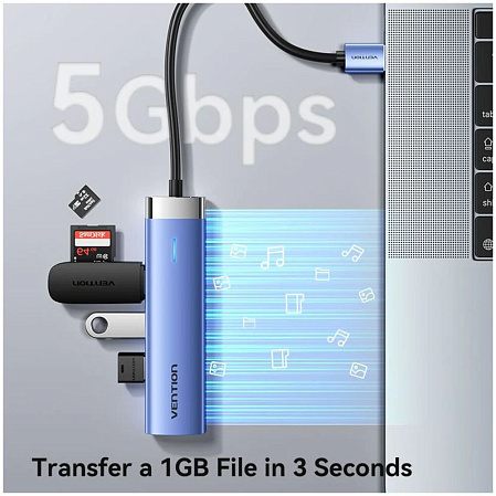 3-port USB3.0 Hub Vention TGFSB (3x USB 3.0/1x Type C/RJ45)