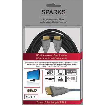 Кабель HDMI-HDMI v1.4 3м Sparks (SG1141)