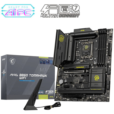 Материнская плата MSI MAG B860 Tomahawk WiFi B860 Soc-1851 4xDDR5, 4xSATA3, RAID, 3хM.2, 2xPCI-E16x, 4xUSB3.2, 2xUSB3.2 Type C, DP, HDMI, WiFi, 5Glan, ATX