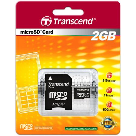 Micro SecureDigital 2Gb Transcend + адаптер SD (TS2GUSD)