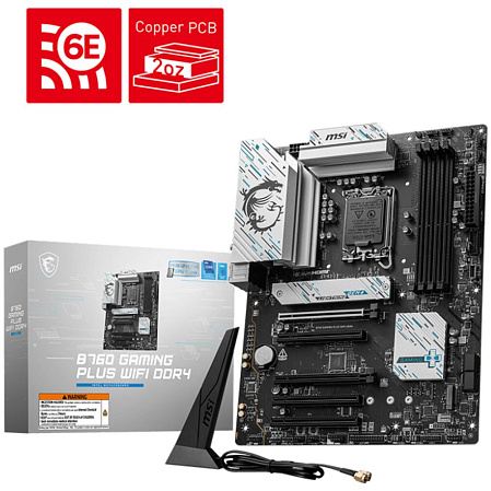 Материнская плата MSI B760 Gaming Plus WiFi DDR4 B760 Socket-1700 4xDDR4, 4xSATA3, RAID, 2xM.2, 5xPCI-E16x, 2xUSB3.2, 1xUSB3.2 Type C DP, HDMI, WiFi 2.5Glan, ATX